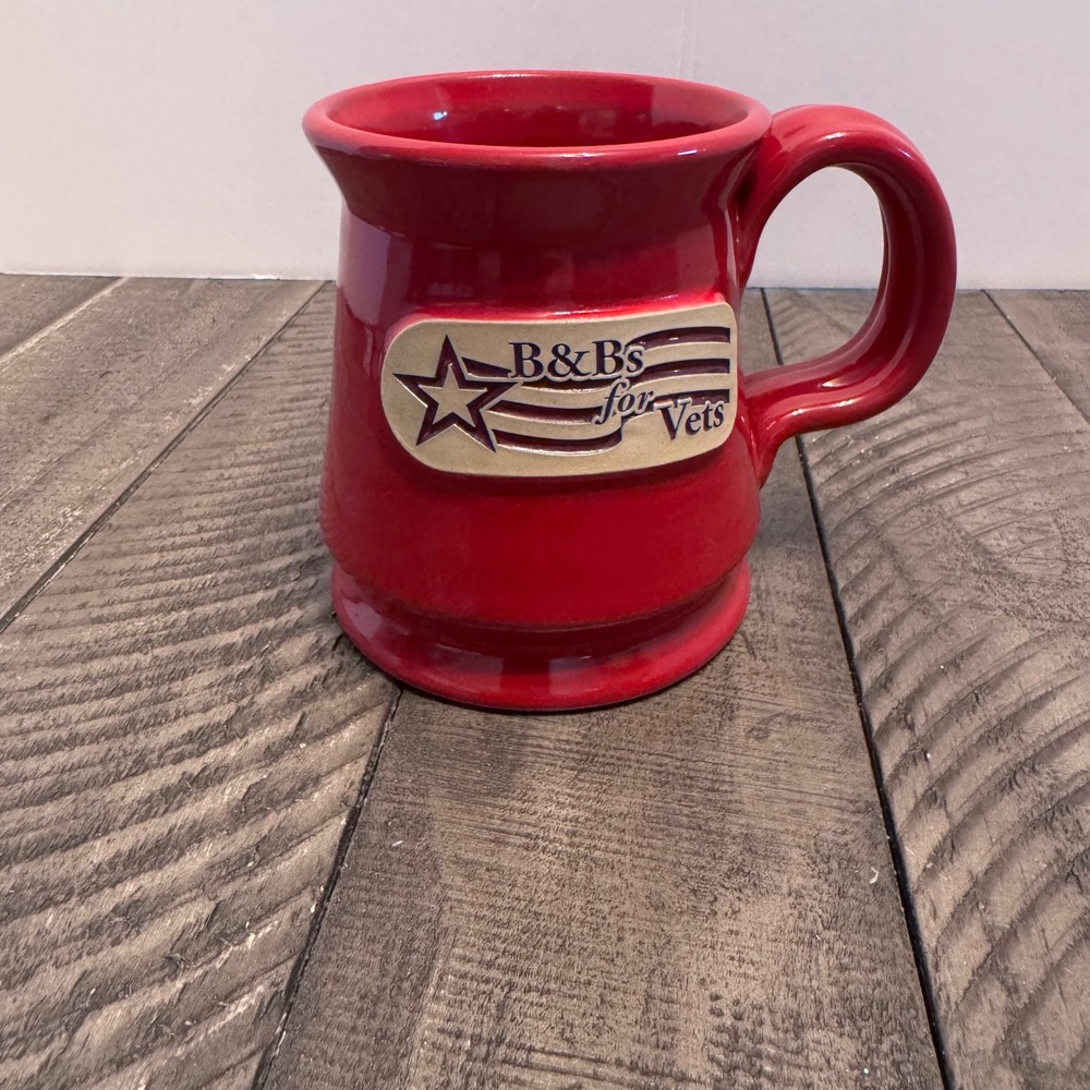 Deneen Pottery B&Bs for Vets Mug Red Handthrown USA‎ 2016 Ceramic Coffee Cup